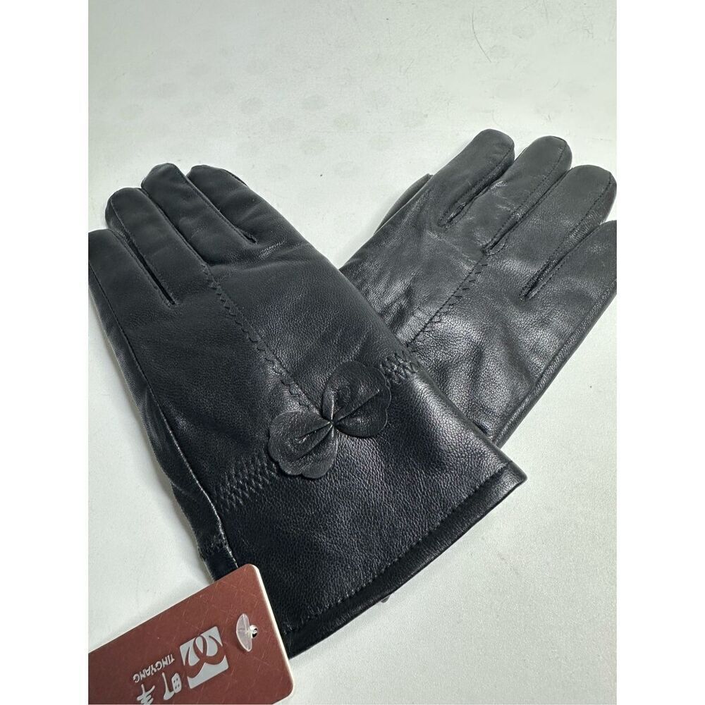 NWT Ting Yang Black Women’s Leather Dress Driving Gloves Size L Winter See Notes